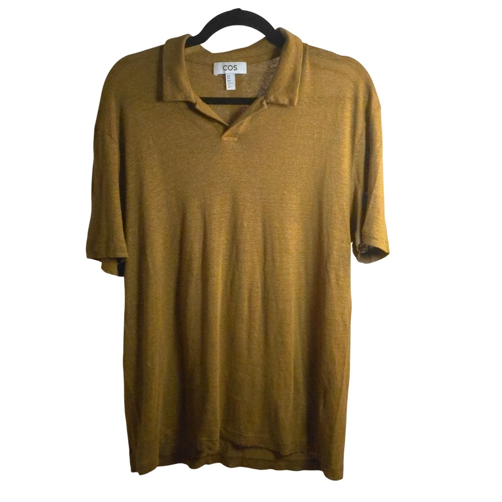 COS Linen Polo Shirt Men's XL Lightweight Minimalist Neutral Short Sleeve‎